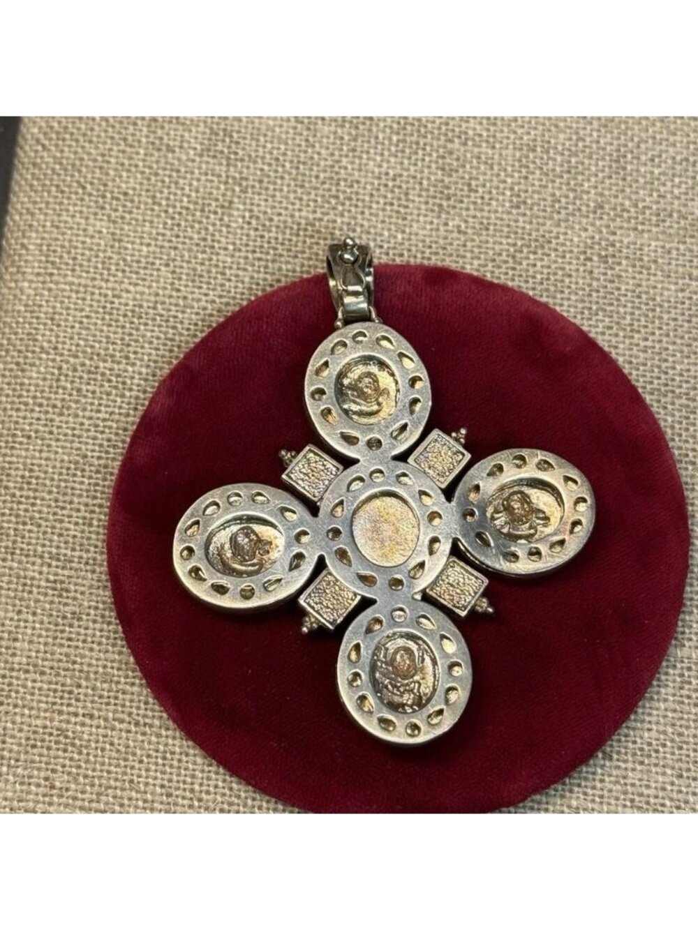Tagliamonte Sterling Silver & 14K Cross Pendant Orthodox Style Cameo 2 1/2" - Picture 7 of 10